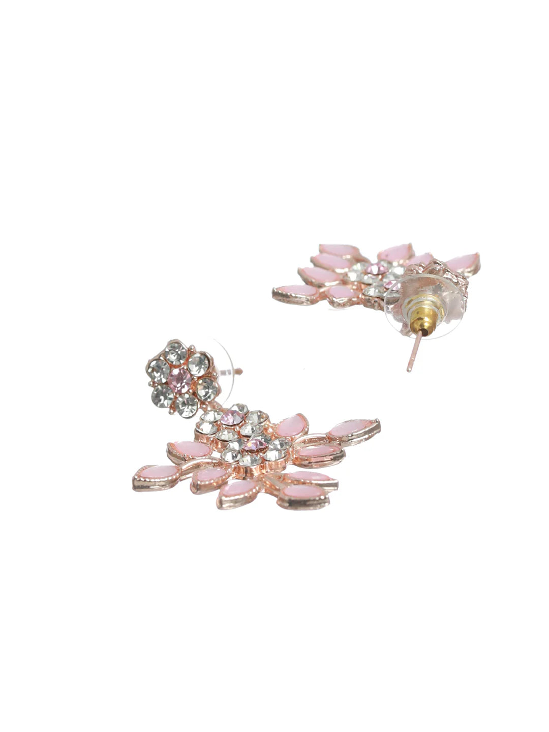 Pink Studded Floral Rose Gold Plated Jewellery Set