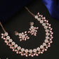 Pink Studded Floral Rose Gold Plated Jewellery Set