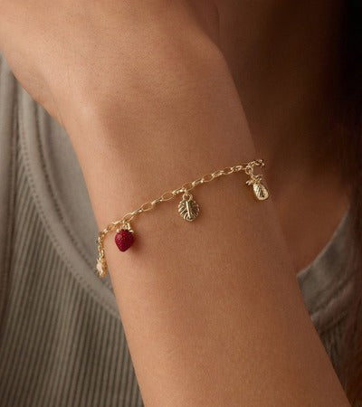 Gold-Plated Fruit & Leaf Charm Bracelet