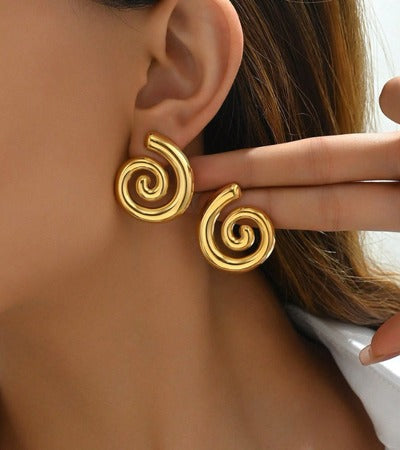Golden Swirl Statement Earrings